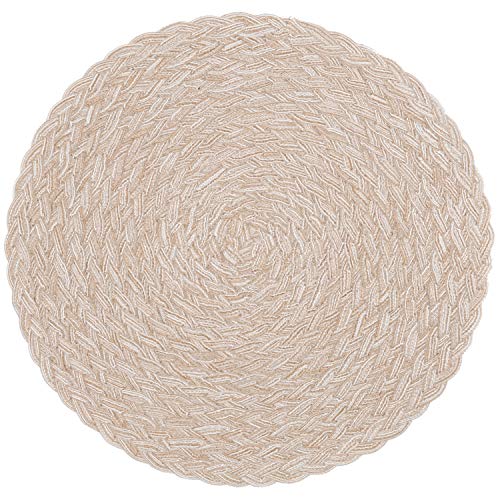 Image of SHACOS Round Braided Placemats 15 inch Set of 4 Boho Woven Washable Kitchen Table Placemats for Home Wedding Party (T-Beige, 4)
