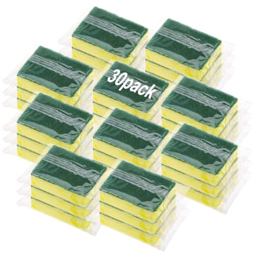 Image of 30 Pcs Individually Wrapped Sponges for Airbnb Apartment Green | Uncompressed Non Scratch Scrouing Sponges for Household Cleaning Dishes Kitchen Car Bike