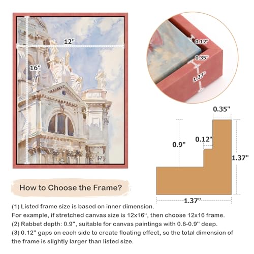 Image of 2 Pack Floating Frame for 12x12 Stretched Canvas Painting,Pastel Red | Fit 0.6-0.8 inch Deep Canvas,Complete Frames,Easy Framing,Coastal Art Frame Pop Art Print Nursery Room Decor Housewarming Gift