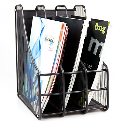 ABN Finest Desktop Metal Magazine Holder - 3 Sections Magazine File Organizer Rack Storage for A4 Document, Notebook, Newspaper - Ideal for Home, Office, Schools - Mesh Black