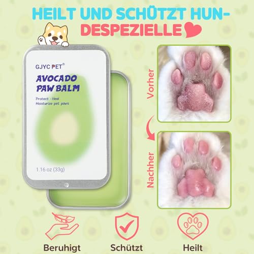 GJYC PET Avocado Tierpfotenpflege Butter 33g für Katzen & Hunde - Natürliche Feuchtigkeitspflege, Tiefe Pflege, Tierpfotenpflege Creme, Anti-Trockenheit, Weicht & Schützt Pfotenplättchen