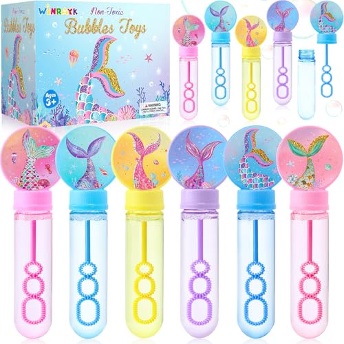Winrayk 24Pcs Mermaid Bubble Wands for Kids Bubbles Party Favors Big Bubbles Bulk Mermaid Party Favors Birthday Supplies Valentine Gift Christmas Toy Easter Wedding Mermaid Bubbles Goodie Bag Stuffers