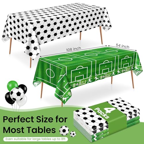 Image of LANLISA 4 Pack Soccer Table Cloth Plastic, 54 x 108 Inch Rectangle Tablecloth Disposable, Soccer Birthday Party Decorations World Sports Table Cover for Soccer Theme Party Supplies