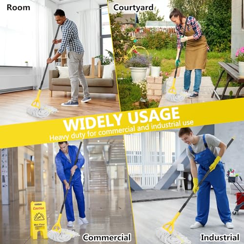 Image of VOUBIEN Commercial Mop Handle Heavy Duty,58 inch Industrial Mop Stick,Wet Mops Head Replacement Holder for Professional /Industrial Floor Cleaning, Yellow