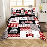 Feelyou Cartoon Tractor Duvet Cover Farm Tractor Bedding Set for Kids Boys Toddler Vehicle Truck Comforter Cover Harvester Excavator Bed Set 1 Duvet Cover with 1 Pillowcase Twin Size (No Comforter)