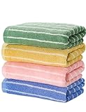 Leisofter Hand Towels for Bathroom,100% Cotton Striped Pattern Soft Absorbent Towel Set for Face Spa Bath Gym Kitchen,14” x 29”, 4 Colors (4 Colors)