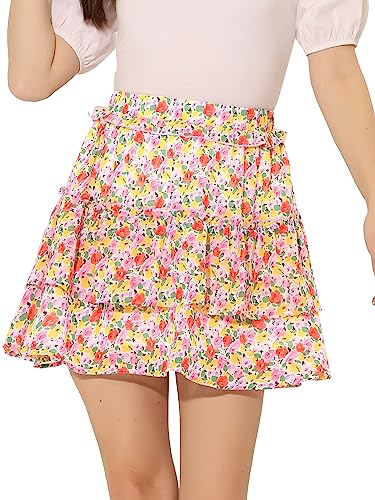 Mini jupe patineuse à volants Allegra K élastique pour sublimer la silhouette XS