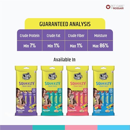 Image of Toptail Squeezy Creamy Treats for Cat | Chicken & Liver Flavour | 60 Grams (12g x 5 Sachets) | Creamy Lickable Treats for Cats, Rich in Omega-3 & 6 Fatty Acids