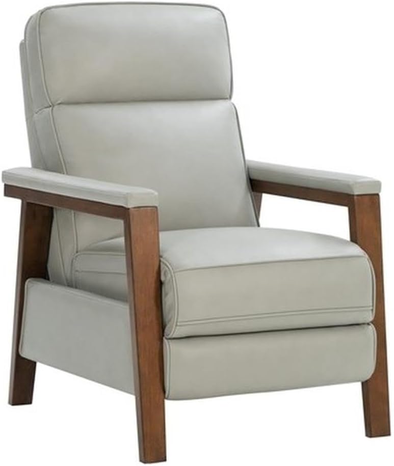 Pemberly Row Leather Recliner, Push Thru Arms, Corbett Chromium Upholstery, 3-Way Design, Rustic Brown Wood Finish, Pocketed Coil Springs, 43.3 in High Back, Modern Style Living Room Seating
