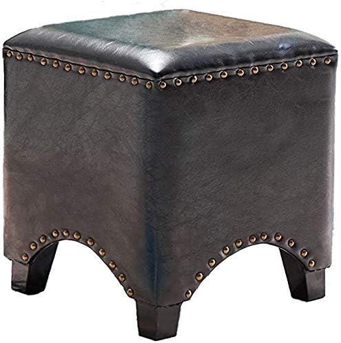 DANADESK Reposapiés tapizado, taburete cuadrado vintage de piel sintética con decoración de cabeza de clavo, taburete otomano (color negro)