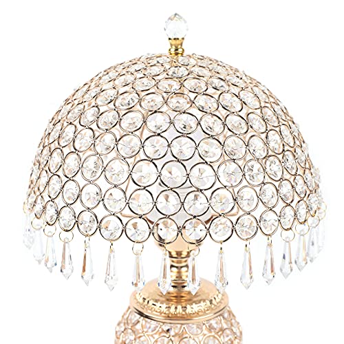Crystal Metal Table Lamp For Bedrooms, Dimmable Bedside Lamp, 18Inch Decorative Nightstand Lamps Classic Elegant Design With Crystal Drops For Living Room E27 Bulbs Included (Gold) #TOP5