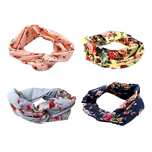 Image of DRESHOW 4 Pack Boho Headbands for Women Girls Yoga Criss Cross Knot Hairbands Vintage Flower Headwraps