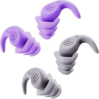 Noise Reduction Ear Plugs Silicone Ear Plugs for Sound Blocking Sleeping 1 Pair Noise Reduction Soft Comfortable Silicon Earplugs for Concert Construction Shooting Sleeping Travel (Purple Gray)