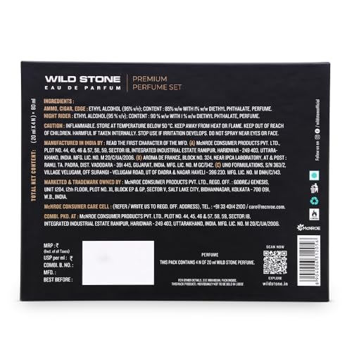 Image of Wild Stone Perfume Gift Set for Men, Pack of 4 (4x20ml) | Luxury Perfume for Men | Long-Lasting Fragrances Gift Set | EAU DE Parfum Gift for Men with Ammo, Cigar, Edge & Night Rider