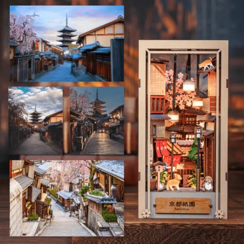 Image of ANAVRIN Book Nook Kit Kyoto Gion - DIY 3D Wooden Booknook for Adults, Teens and Book Lovers, Bookshelf Insert Library Decor, Creative Gift for Family, Friends, and Elderly
