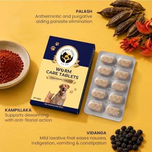 Image of FUR BALL STORY Worm Care Deworming Tablets for Dogs & Cats | Supports Gut Health & Digestion for Dogs & Cats Suitable for All Breeds, 10 Tablets (Pack of 3)