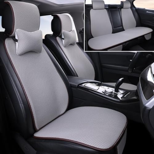 Buccvut カーシートカバー 車 涼しい シートカバー 汎用 軽自動車 夏 カーシートクッション 後部座席 丸洗いok フィット 汚れ防止 シート保護 取付簡単 (グレー,全車9点セット【2ヘッドレスト】)