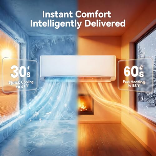Kinetheme 12000BTU Mini Split AC/Heating System, 17 SEER2 115V Inverter Air Conditioner Cools/Heats Up to 750 Sq.Ft, Complete Installation Kit