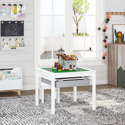 image for UTEX 2 in 1 Kids Construction Play Table with Storage Drawers and Buil