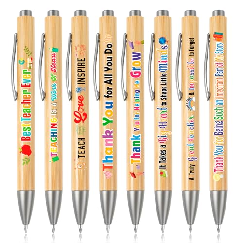 HOWAF Thank You Teacher Gifts for Women Men 8 PCS Wooden Teacher Pens Ballpoint Pen Thank You Gifts for Teachers Teaching Assistant Pre School Nursery Teachers Leaving Gift Set A