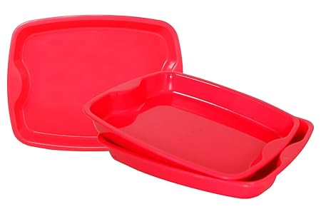 Plastic Prime Good Day Medium Serving Trays, Colorful Stackable Trays for Serving Tea Snacks Gift Item, Set of 3, Rectangular Red Color
