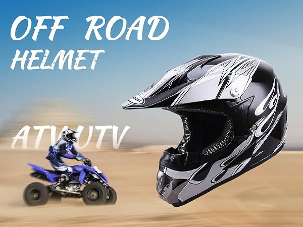 OUMURS Adult ATV Dirt Bike Helmet with Goggles Gloves & Mask Adjustable Sun Visor Motorcycle Adults Helmet Off-Road Motocross Downhill Moped MX for Unisex-Adult-New Black Flame, L by Oumurs - Used condition - Image 8