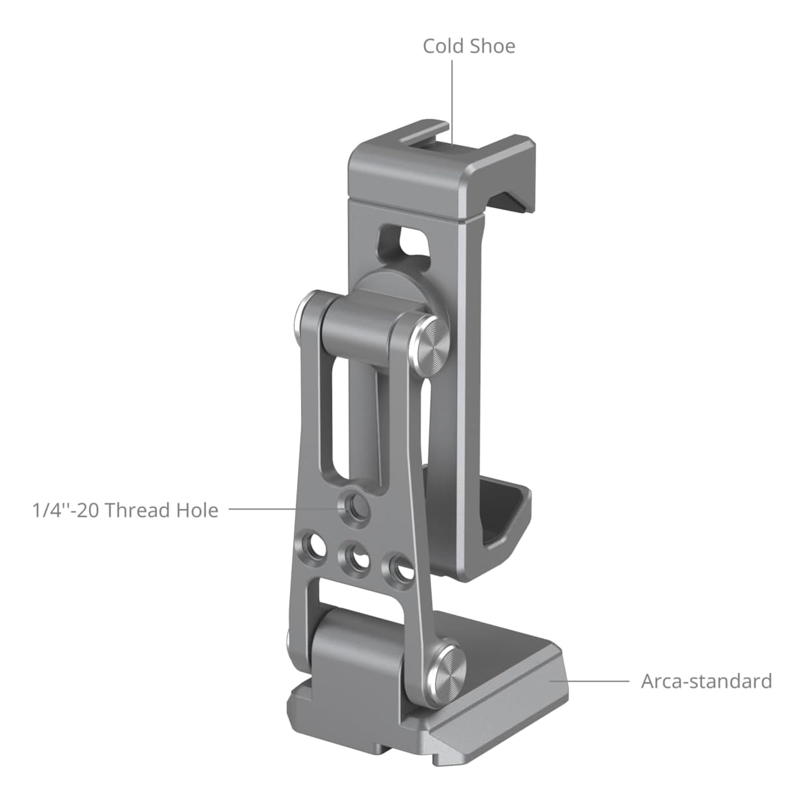 Abrazadera de teléfono sin herramientas, compatible con trípodes Arca con rosca 20 de 1/4 pulgadas y diseño de silicona antideslizante, mango de teléfono sin rotación de herramientas