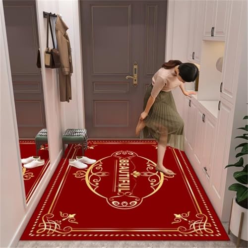 Tapis de salon lavable au design imprimé minimaliste moderne rouge