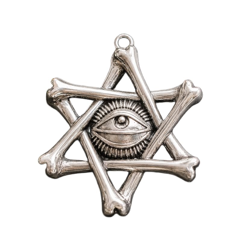 Stainless Steel All-Seeing Eye Star Pendant Charm, Gothic Occult Symbol Pendant, Hexagram Bone Design Statement Jewelry, 48x48 mm. RR_CSP_0059-image-10
