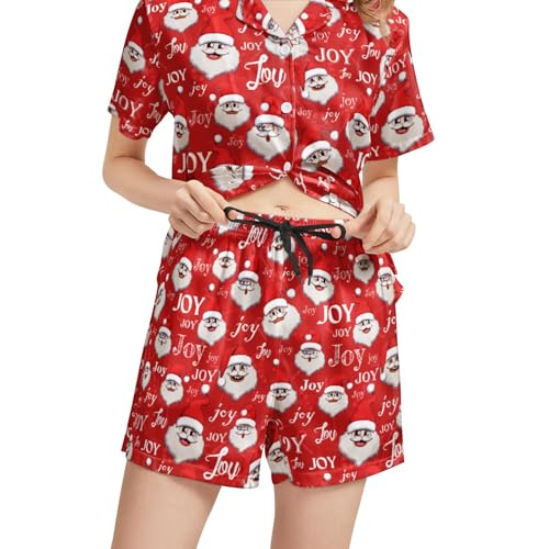 Image of Silk Satin Pajama Set for Women Summer Lounge Pjs Sets 2 Piece Suit Ladies Button Down Tops And Shorts Sleepwear