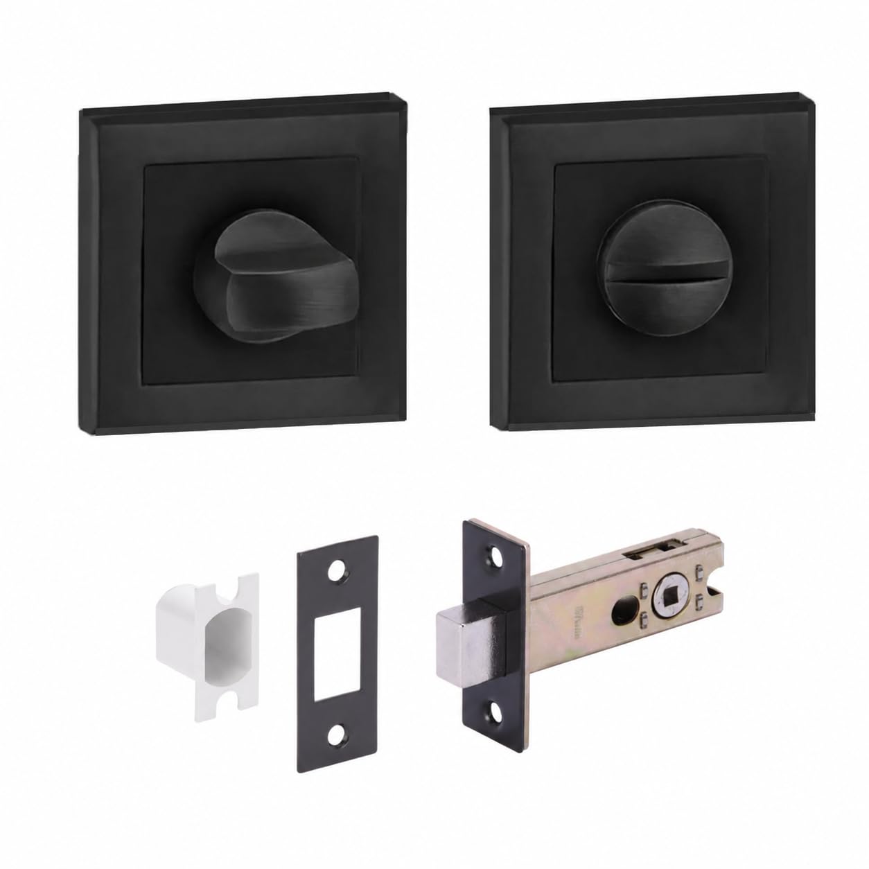 HANDLEZONE® Square Rose Bathroom Toilet Door Thumb Turn and Release Deadbolt Kit - Black Matt - 76mm Bolt with 57mm Backset — image 1