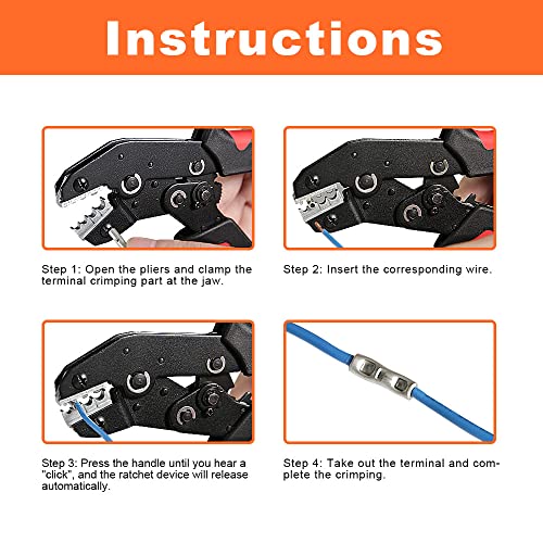 Airic Crimping Tool For Non-Insulated Terminals 10-22 Awg, Uninsulated Wire Connectors Ratcheting Crimper Electrical Wiring Terminals Self-Adjustable Ratchet Crimp Pliers,4Cs-06 #TOP6