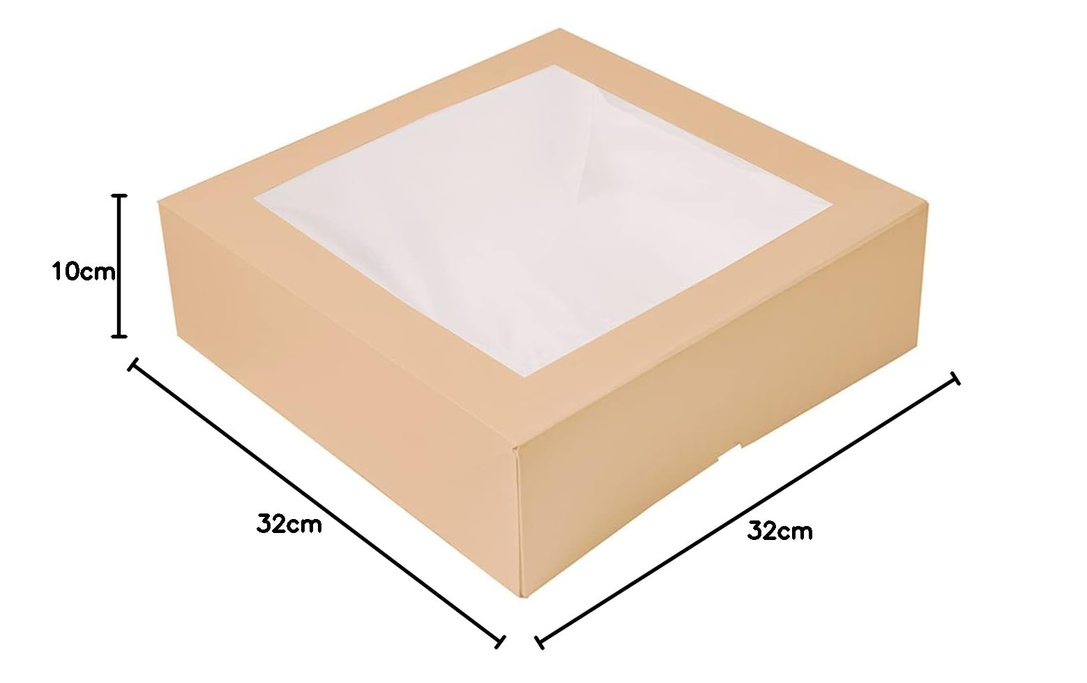 50 pezzi - Scatole per pasticceria con finestra 'Thepack' 240 G/M2 + Opp 32 x 32 x 10 cm naturale cartone ondulato Nano-Micro