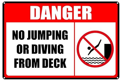 No Jumping Or Diving From Deck Aluminum Tin Sign 12"x8" For Deck Owners, Homeowners - Wall Decor Gift