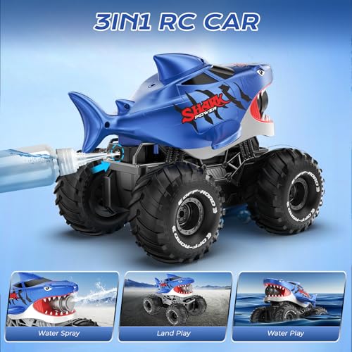 Image of MUYOLO Amphibious Remote Control Car- 2.4GHz Shooting Waterproof RC Monster Truck, 4WD All-terrian Off-Road Water Tank Pool Toy Outdoor Summer Gifts for Kids Boys /Girls Age 6+