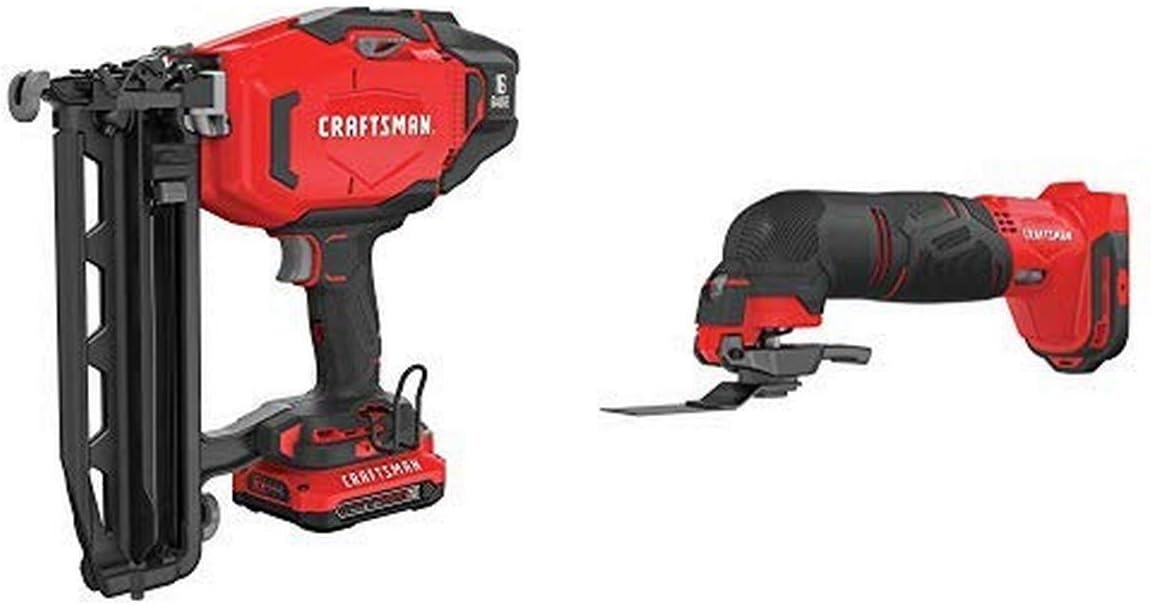 CRAFTSMAN V20 Cordless Finish Nailer Kit, 18GA with Oscillating Tool (CMCN616C1 & CMCE500B)