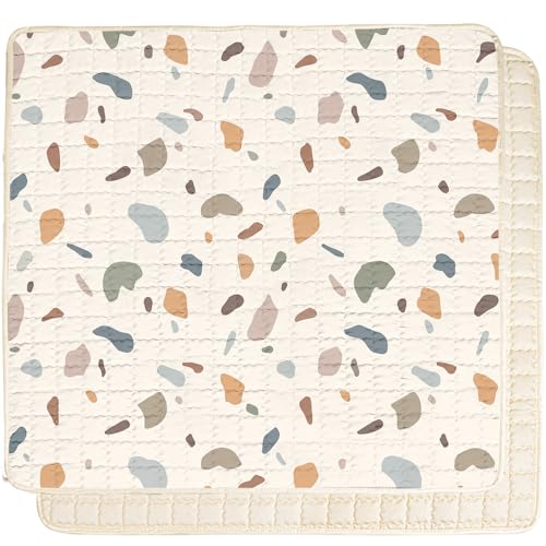 Image of Beavtaens Baby Play Mat, 50x50 Playpen Mat with Super Soft Touch, Activity Mat with Upgraded Anti-Slip Bottom, Machine Washable Crawling Mat for Floor & Picnic (Boho Yellow)