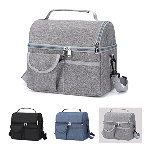 SHILIPAIJC Lunchtasche für Kinder - isolierte Dualdecker-Thermo-Tasche mit verstellbarem Schultergurt - 9 l wasserdichte Kühltasche für Arbeit, Schule, Picknick (grau) Cover