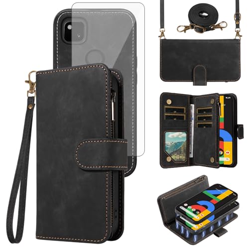 Coque Google Pixel 4a 4G zippée anti-rayure pour regrouper cartes et monnaie sans encombre