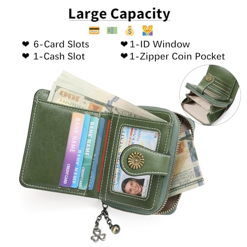 Image of Small Wallet for Women Leather Bifold Compact RFID Blocking with Zipper Coin Pocket