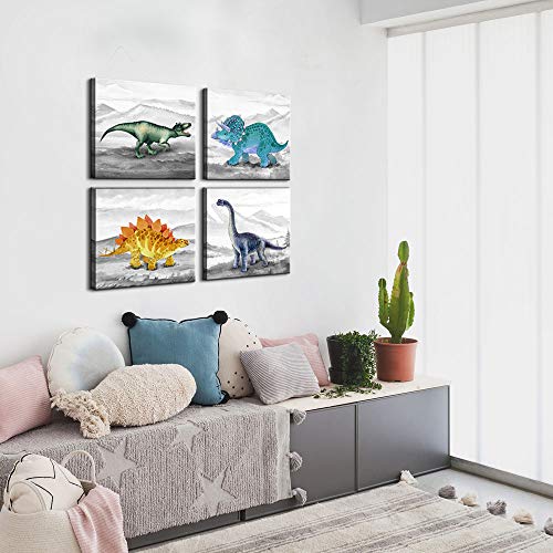 Dinosaur Bedroom Decor Wall Art Prints Gift Idea For Nursery And Kids Room Canvas Wall Art Watercolor Dinosaur Boys Room Decor Framed Wall Art 4 Pieces Canvas Art Print Gallery Wrapped Wall Art Prints Teen Room Décor #TOP5
