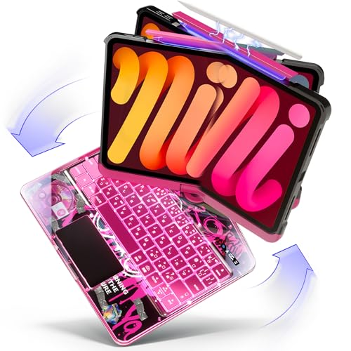 BJBT ipad 第7/8/9世代 10.2インチ 対応【360度回転式】ipad キーボードケース キーボード付きケース 超高精度トラックパッド搭載・Bluetooth5.3・7色バックライト・JIS日本語配列 薄型 Magic Keyboard風カバー 透明ピンク(iPad 10.2インチ(第7・第8・第9世代)
