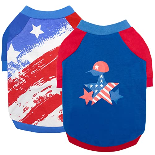 KYEESE 4th of July Dog Shirts American Flag 2 Pack Dog T-Shirts for Medium Large Dogs Stretchy Soft Material Dog Shirts for Holiday Party
