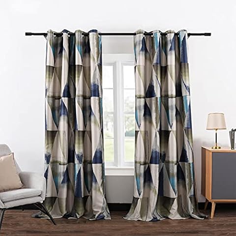 VOGOL Geometric Printed Blackout Curtains 84 Inches Long, Thick Room Darkening Drapes for Dining Room, Blue and Green Grommet Privacy Guarantee Curtain Panels, 2 Pieces, W52 x L84, (008CLT002C2S5284) Cover