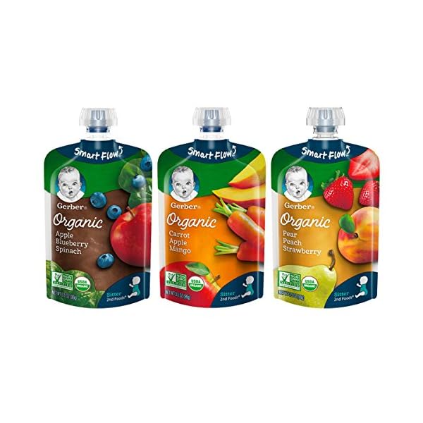 Gerber-Organic-2nd-Foods-Fruit-Veggie-Variety-Pack-Pureed-Baby-Food-35-Ounce-Pouch-18-Count-Packaging-May-Vary Gerber Organic Baby Food Pouches, 2nd Foods for Sitter, Fruit & Veggie Variety Pack, 3.5 Ounce (Set of 18)