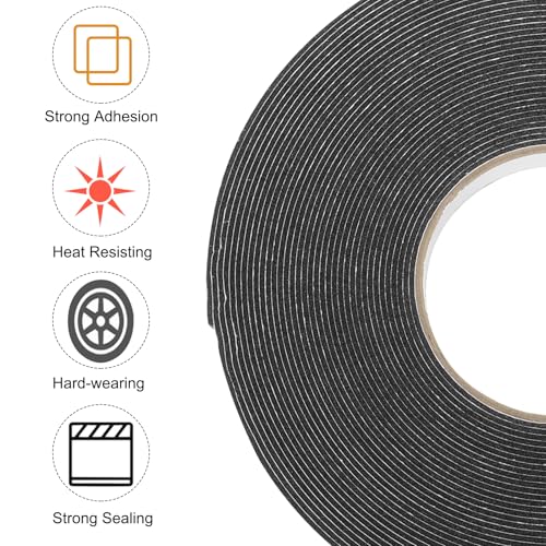 Image of uxcell 2pcs Rolls Double Sided Foam Tape Removeable PE Sponge Mounting Tape Strong Adhesive Tape Strips(Black, 50ft x 1 inch x 1 /16 inch) for Home Paint Wall Hanging Poster Decor