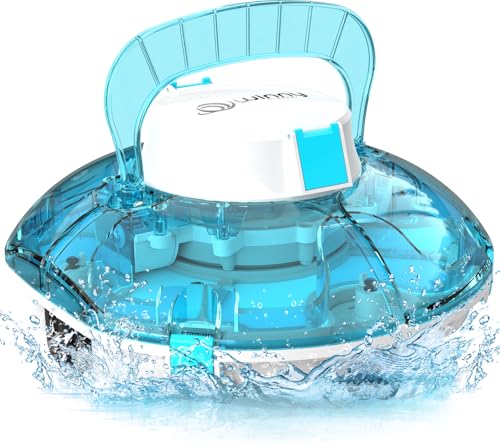 **Key Specifications:** Cordless operation | 75-minute runtime | Dual-stage filtration (180μm mesh + foam) | Self-parking | Above-ground pools up to 645 sq. ft. | PVC liner/vinyl/tile/gunite compatible | 3-4 hour charge time