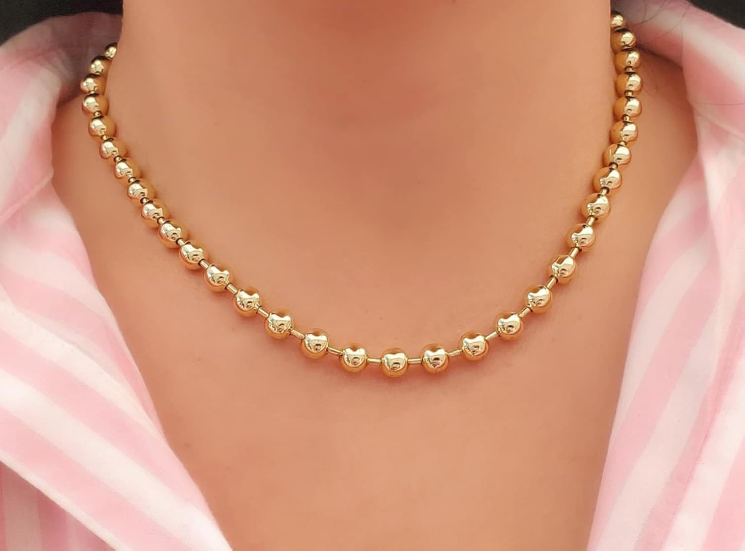 Gold Ball Bead Chain Necklace 6mm Size Layering Simple Minimal Chains