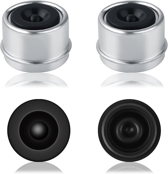 2pcs 2.44" Trailer Hub Caps with 4pcs Rubber Grease Plugs Compatible with 5200 to 6000 Lbs Axles
