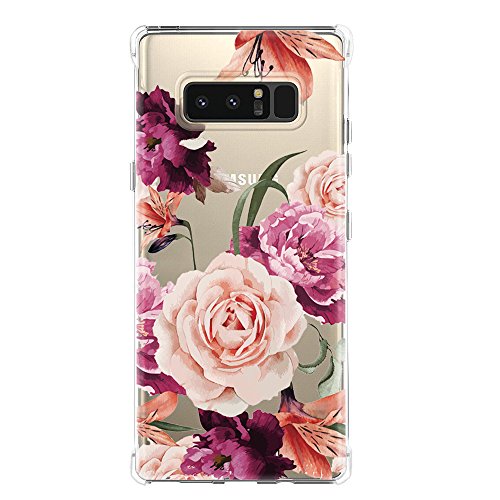 Galaxy Note 8 Case,Samsung Galaxy Note 8 Case with Flower,LUOLNH Slim Clear Floral Pattern Soft Flexible TPU Back Cover for Samsung Galaxy Note 8 (Purple)